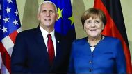 US Vice-President Mike Pence and German Chancellor Angela Merkel at Munich conference.