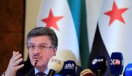 Salim al-Muslat member of the Syrian High Negotiations Committee (HNC) opposition group addresses the media aside of the Intra-Syria peace talks in Geneva, Switzerland, February 25, 2017. REUTERS/Pierre Albouy
