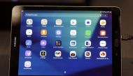 A new Tab S3 device is displayed at Samsung's booth during Mobile World Congress in Barcelona, Spain, February 27, 2017. REUTERS/Eric Gaillard