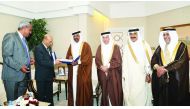 Speaker of the Advisory Council, H E Mohammed bin Mubarak Al Khulaifi, with Speaker of the People's National Assembly of Algeria, Dr Mohammed Al Arabi Ould Khalifa, and his accompanying delegation. The meeting was attended by Secretary-General of the Advi