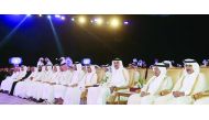Emir H H Sheikh Tamim bin Hamad Al Thani at the Education Excellence Day ceremony. The ceremony was attended by a number of Their Excellencies Sheikhs, Ministers and senior officials.