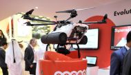 The drone displayed at the Ooredoo booth during the QITCOM Conference and Exhibition at QNCC yesterday.  Pic: Baher Amin/ The Peninsula