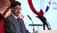 Qatar's Prime Minister and Minister of Interior Sheikh Abdullah Bin Nasser Al Thani speaks at the Qatar UK Business and Investment Forum in London, Britain March 27, 2017 REUTERS/Neil Hall
