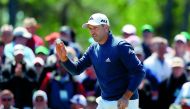 Sergio Garcia of Spain reacts to a birdie putt on the ninth hole during the second round of the 2017 Masters Tournament at Augusta National Golf Club on Friday in Augusta, Georgia.