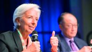 IMF Managing Director Christine Lagarde (left) and World Bank President Jim Yong Kim at the IMF/World Bank Spring Meetings at the World Bank in Washington, DC, US.