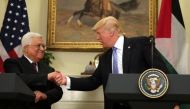 US President Donald Trump shakes hands with Palestinian President Mahmoud Abbas as they deliver a statement at the White House in Washington DC, US, May 3, 2017. REUTERS/Carlos Barria