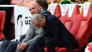Arsenal's French manager Arsene Wenger reacts during the English Premier League football match between Arsenal and Everton at the Emirates Stadium in London on May 21, 2017.  AFP / Justin TALLIS