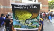 A map of Mexico as it was in 1794 is displayed as young immigrants and their supporters rally in support of Deferred Action for Childhood Arrivals (DACA) in Los Angeles, California on September 1, 2017. A decision is expected in coming days on whether US 