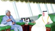 Deputy Prime Minister and Minister of State for Cabinet Affairs H E Ahmed bin Abdullah bin Zaid Al Mahmoud with Dr Amin Hassan Omar.
