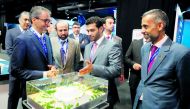 Minister of Culture and Sports H E Salah bin Ghanem Al Ali and Secretary-General of the Supreme Committee for Delivery & Legacy, Hassan Al Thawadi, at the 8th Aspire4Sport Exhibition and Congress at Chelsea’s Stamford Bridge Stadium in London, yesterday. 