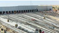 A bird’s eye view of the rows of criss-crossing railway tracks in front of the stabling yard at the Heavy Maintenance Depot in Al Wakra. (Photo: Qatar Rail)