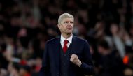 Arsenal manager Arsene Wenger celebrates after Edward Nketiah scored their second goal Action Images via Reuters/Peter Cziborra 
