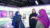 Vice Chairperson and CEO of Qatar Foundation H E Sheikha Hind bint Hamad Al Thani speaking to NU-Q students during the Newsroom dedication.