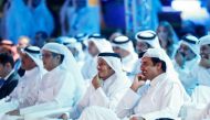 Emir H H Sheikh Tamim bin Hamad Al Thani at the celebration of Al Jazeera Media Network marking its 21st anniversary at the network’s headquarters yesterday.  