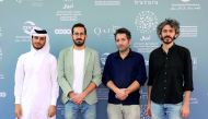 Short film makers Khalifa AlMarri, Karim Rahbani, Jeremie Reichenbach and Ahmad Saleh pose for photograph during the Ajyal Youth Film Festival in Doha, yesterday. 