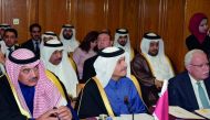 Deputy Prime Minister and Foreign Minister H E Sheikh Mohamed bin Abdulrahman Al Thani attending the Arab emergency meeting at the level of the Foreign Ministers, at the headquarters of the Arab League in Cairo on Saturday.