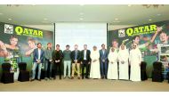 The players and officials pose for a photograph during the official draw ceremony of the Qatar Exxonmobil Open at Four Seasons Hotel yesterday. Pictures: Kamutty VP/The Peninsula