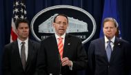 US Deputy Attorney General Rod Rosenstein speaks at a press conference at the Department of Justice March 23, 2018 in Washington, DC. Rosenstein and other law enforcement officials announced a major cyber law enforcement action against nine Iranians charg