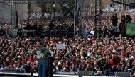 Emma Gonzalez, a student and shooting survivor from the Marjory Stoneman Douglas High School in Parkland, Florida, addresses the conclusion of the 
