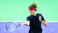 Alexander Zverev of Germany plays a forehand against Borna Coric of Croatia in their quarterfinal match during the Miami Open Presented by Itau at Crandon Park Tennis Center on March 29, 2018 in Key Biscayne, Florida. Clive Brunskill/Getty Images/AFP