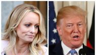 A combination file photo shows Adult film actress Stephanie Clifford, also known as Stormy Daniels speaking in New York City, and US President Donald Trump speaking in Washington, Michigan, US on April 16, 2018 and April 28, 2018 respectively. REUTERS/Bre