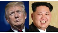 This combination of file pictures created on May 24, 2018 shows US President Donald Trump at the National Building Museum May 22, 2018 in Washington, DC, and an undated photo released by North Korea's official Korean Central News Agency (KCNA) on May 10, 
