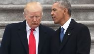 Barack Obama speaks to Donald Trump after Trump's inauguration ceremonies at the US Capitol on January 20, 2017 in Washington (AFP/Robyn Beck) 