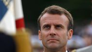 French President Emmanuel Macron attends a ceremony commemorating General Charles De Gaulle's June 1940 appeal for French resistance against Nazi Germany, at the Mont Valerien National Memorial in Suresnes on the outskirts of Paris on June 18, 2018. / AFP