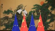 File photo of flags of Europe and China. Reuters 