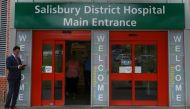 A general view shows the main entrance to Salisbury District Hospital in Salisbury, southern England, on July 4, 2018 where a man and a woman are in critical condition after exposure to an unknown substance and being found unconscious at a house in Amesbu
