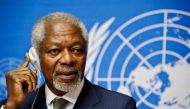 In this file photo taken on June 22, 2012 Arab League Special Envoy for Syria, Kofi Annan, listens to the media questions during a press conference at the United Nations Office in Geneva. / AFP / SEBASTIEN BOZON 
