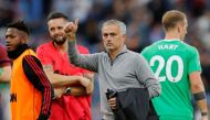 Manchester United manager Jose Mourinho celebrates after the match REUTERS/Phil Noble 