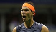 Rafael Nadal of Spain reacts during the men's singles quarter-final match against Dominic Thiem of Austria on Day Nine of the 2018 US Open at the USTA Billie Jean King National Tennis Center on September 4, 2018 in the Flushing neighborhood of the Queens 