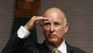 California Governor Jerry Brown gestures during a news conference at Memoria y Tolerancia museum in Mexico City July 28, 2014. Reuters/Edgard Garrido 