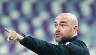 Qatar’s Spanish head coach Felix Sanchez gestures during the friendly football match against China at the Khalifa International Stadium in Doha on Friday.