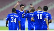  Al Shahania players celebrate their win over Qatar SC in the QNB Stars League in Doha yesterday. Picture by: Syed Omar