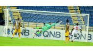 Umm Salal’s Ismail Mahmoud (not in picture) scores their third goal against Al Gharafa during the QNB Stars League Riund five match played at the Al Gharafa Stadium yesterday. Picture: Mohamed Farag
