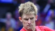 Kevin Anderson of the Team World in action against Novak Djokovic (not seen) of the Team Europe during their Men's Singles match on day two of the 2018 Laver Cup at the United Center in Chicago, Illinois, United States on September 22, 2018. (Bilgin S. ?a