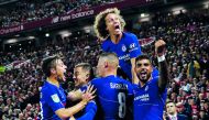  Chelsea's Eden Hazard celebrates with Cesar Azpilicueta, Ross Barkley, Emerson Palmieri and David Luiz after scoring their second goal Action Images via Reuters/Lee Smith