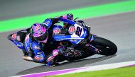 Team Milwaukee Aprilia’s Irish rider Eugene Laverty in action during the free practice at the Losail International Circuit on the opening day of the final WorldSBK round yesterday. Pic: Baher Amin/ The Peninsula