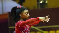 USA’s Simone Biles in action at the Aspire Dome yesterday. PICS: SYED OMAR