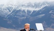 Donald Trump speaks during a campaign rally for Republican U.S. Senate candidate Matt Rosendale at the Bozeman Yellowstone International Airport in Belgrade, Montana, U.S., November 3, 2018. Reuters/Carlos Barria