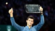  Second placed Serbia's Novak Djokovic poses with his trophy after the men's singles final tennis match against Russia's Karen Khachanov, on day seven of the ATP World Tour Masters 1000 - Rolex Paris Masters - indoor tennis tournament at The AccorHotels A