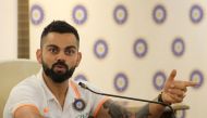 :India cricket team captain Virat Kohli speaks during a conference before leaving for the Australia tour, at the Board of Control for Cricket in India (BCCI) headquarters in Mumbai on November 15, 2018. GETTYOUT / AFP