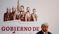 Mexico's President Andres Manuel Lopez Obrador delivers a speech before relatives of 43 missing students, at the National Palace in Mexico City on December 3, 2018.  AFP / Ronaldo Schemidt
 
