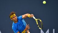 Spanish's Rafael Nadal returns the ball to South Africa’s Kevin Anderson. (AFP / GIUSEPPE CACACE)