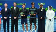 FROM LEFT: Alistair Routledge, President and General Manager, ExxonMobil Qatar, Andrew Swiger, Senior Vice President and Principal Financial Officer, ExxonMobil, Belgian player David Goffin, Frenchman Pierre-Hugues Herbert, Nasser Al Khelaifi, President, 