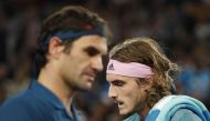Switzerland’s Roger Federer and Greece’s Stefanos Tsitsipas during the match. REUTERS/Aly Song