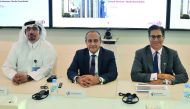 Commercial Bank Group CEO Joseph Abraham (centre);  EGM, Chief Financial Officer Rehan Ahmed Khan (right),  and Chief Marketing Officer Hussain Al Abdulla, during a media roundtable at Commercial Bank Plaza yesterday. Pic: Baher Amin / The Peninsula