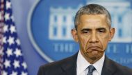Barack Obama reacts to a question while delivering remarks on the economy in the White House press briefing room in Washington, April 5, 2016. Reuters/Gary Cameron
